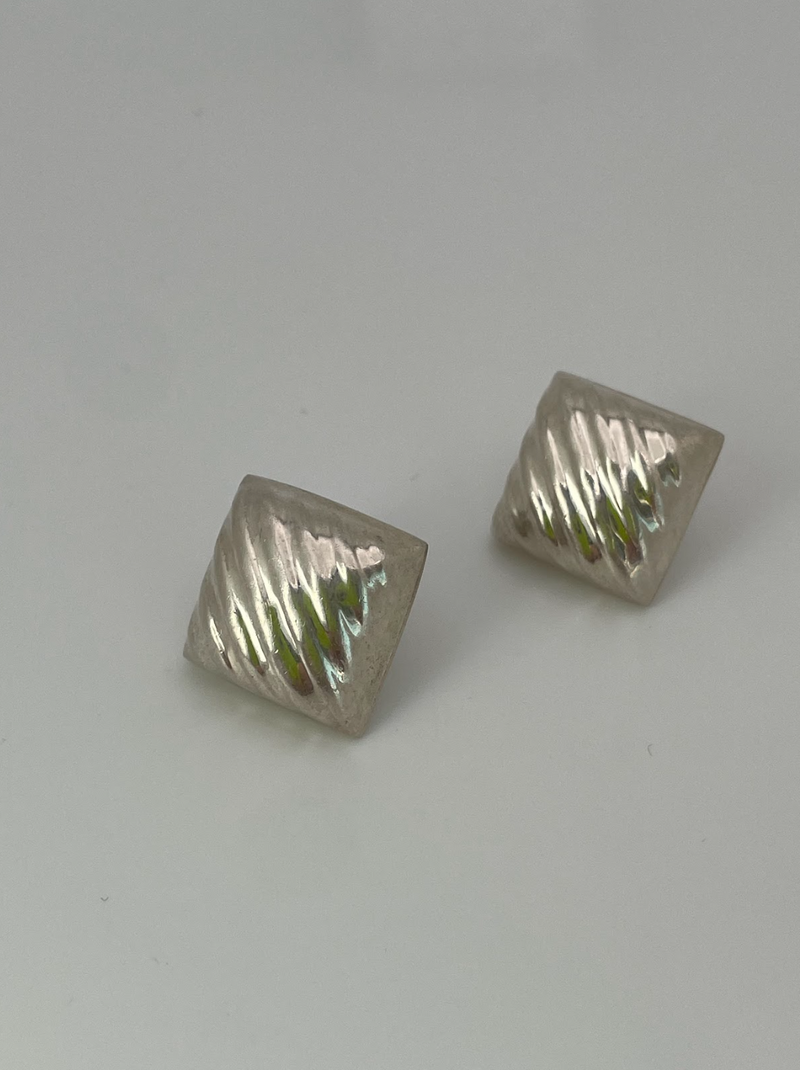 Vintage Zig Zag Pillow Stud Earrings Sterling Silver