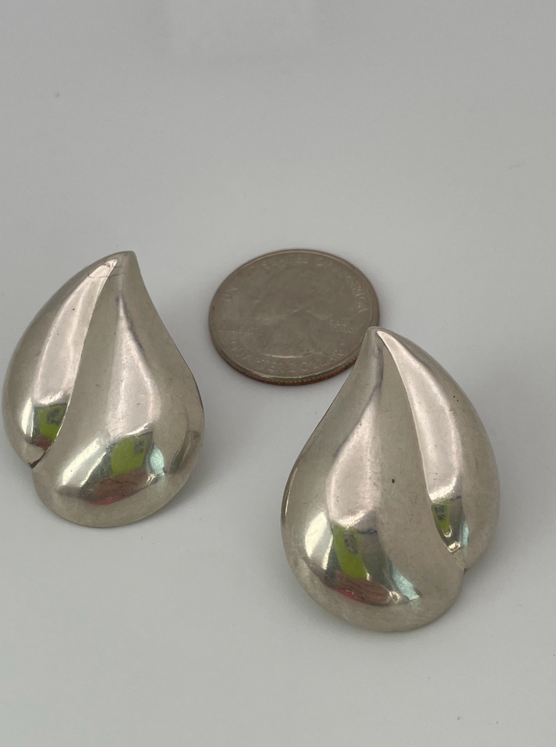 Vintage Sterling Silver Abstract Teardrop Stud Earrings