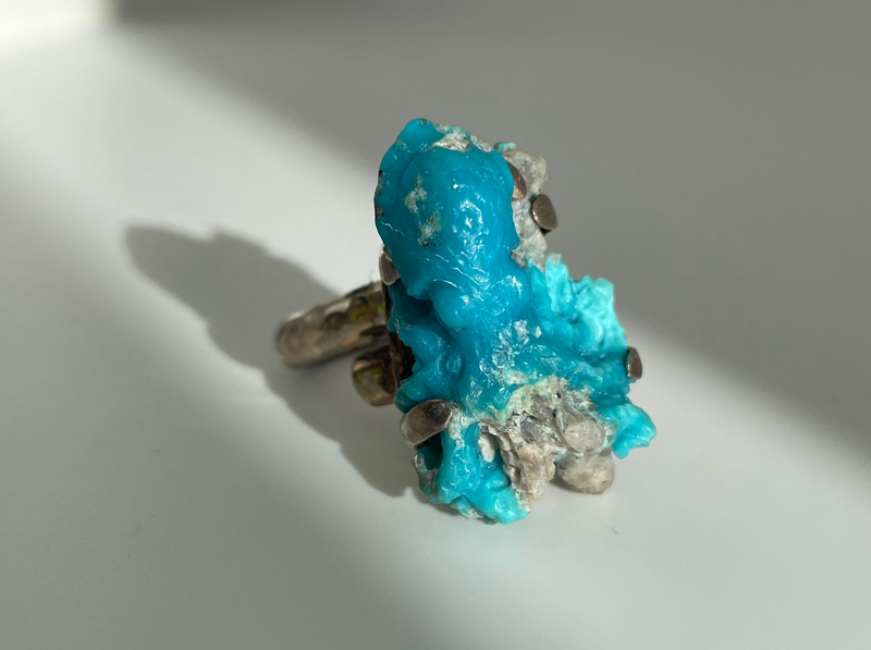 Abstract Sterling Silver and Carved Octopus Gem Stone Ring