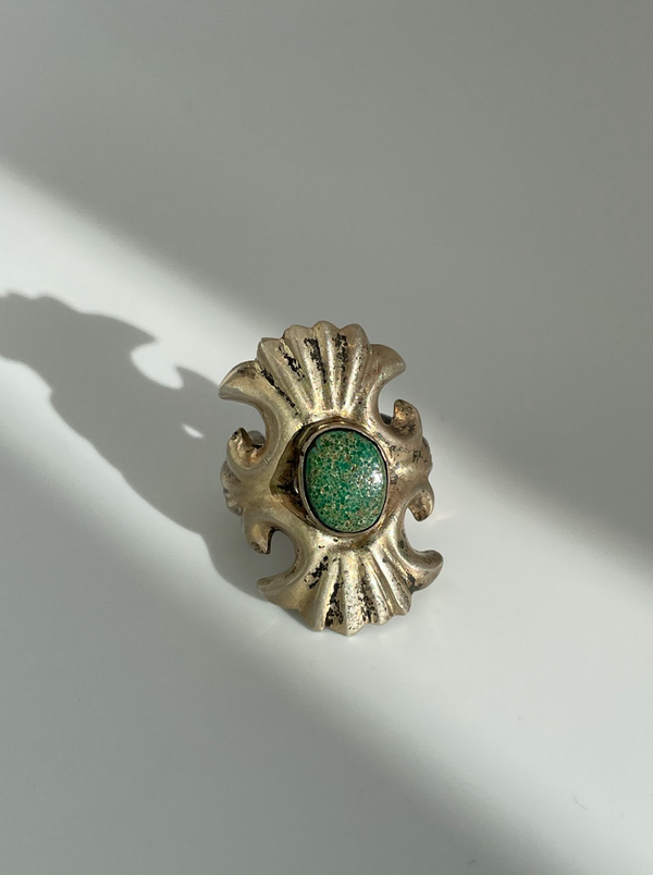 Vintage Sandcast Sterling Silver and Turquoise Native American Ring