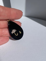 Vintage Estate 14k Gold, Onyx and Diamond Umbrella and Rain Pendant