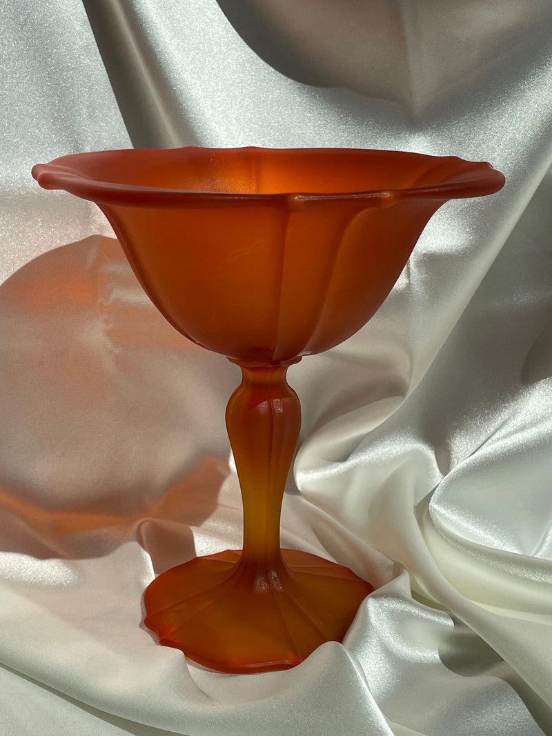 Vintage Art Glass Frosted Pedestal Dish