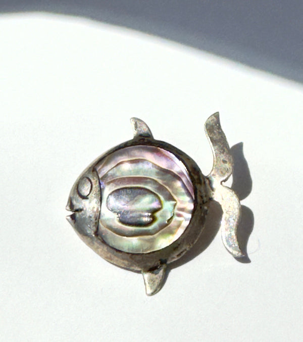 Vintage Taxco Mexico Abalone and Sterling Silver Pin Brooch