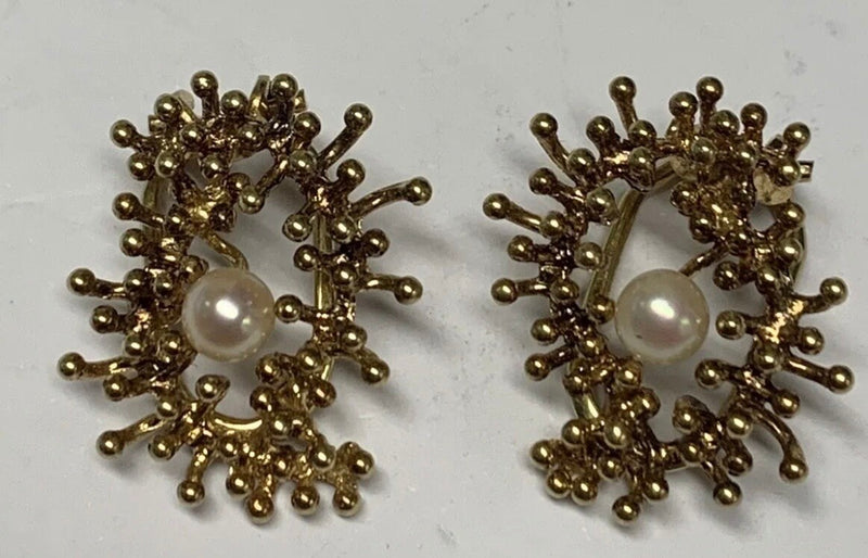 Vintage Estate 14k Brutalist Pearl Earrings