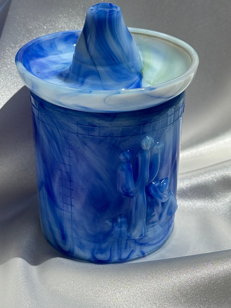 Akro Agate Mexicali Jar Slag Glass Collectible Rare Blue Color