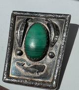 Vintage Sterling Silver Bolo Tie Malachite and Whale Themed