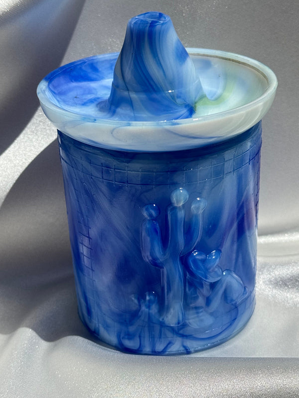 Akro Agate Mexicali Jar Slag Glass Collectible Rare Blue Color