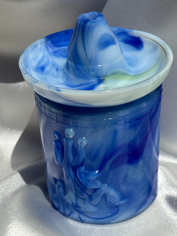 Akro Agate Mexicali Jar Slag Glass Collectible Rare Blue Color