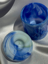 Akro Agate Mexicali Jar Slag Glass Collectible Rare Blue Color