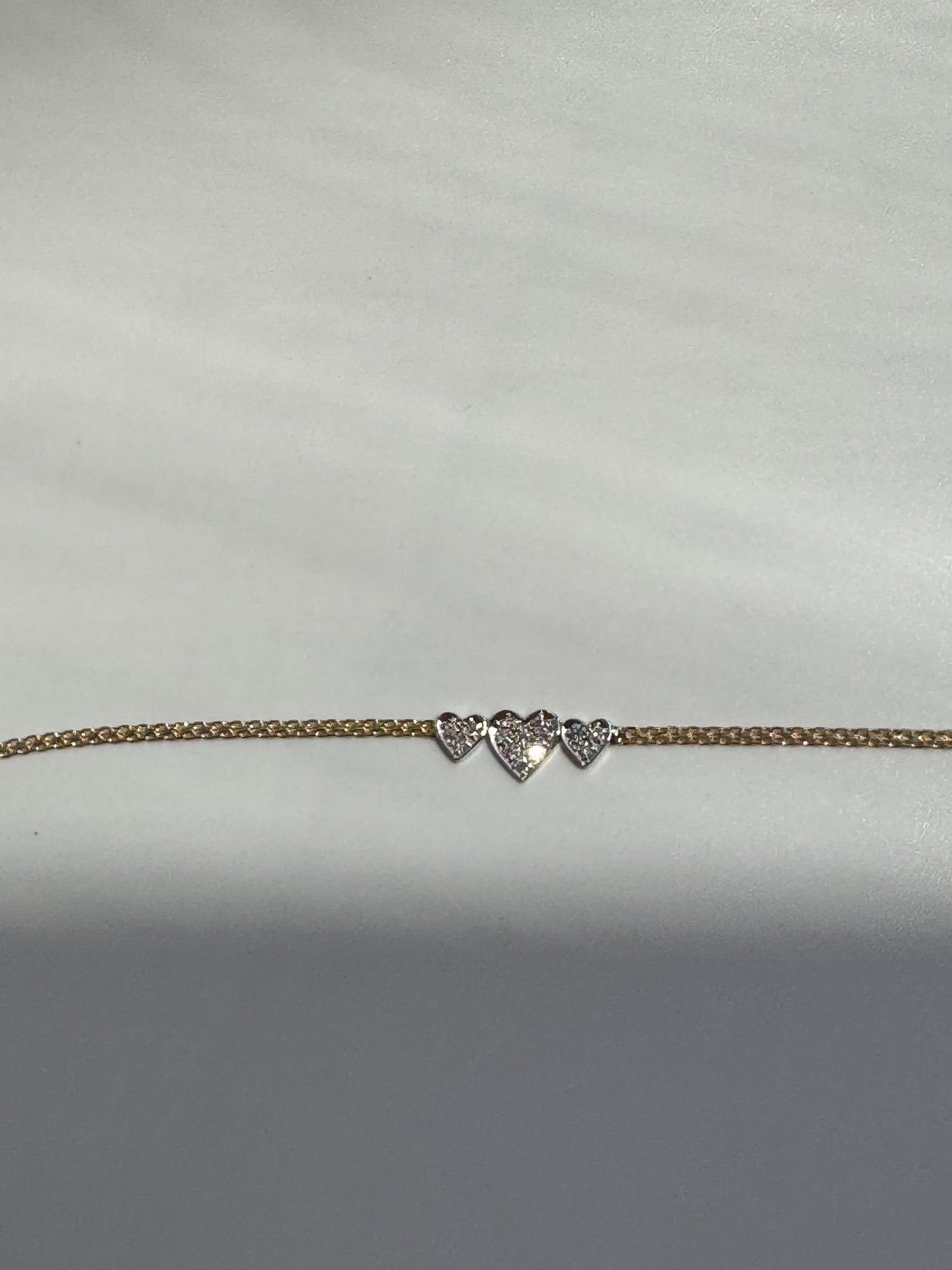 Vintage Estate Three Heart Anklet in 14k Gold and Diamonds