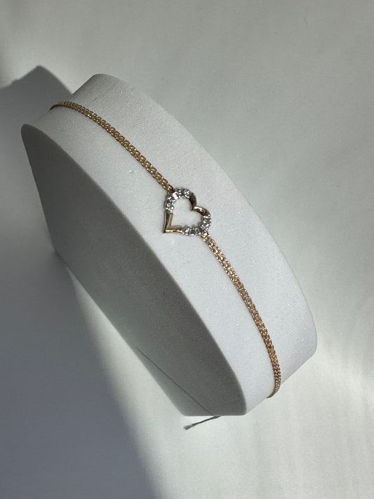 Vintage Estate Deadstock Heart Anklet in 14k and Diamonds