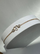 Vintage Estate Three Heart Anklet in 14k Gold and Diamonds Deadstock