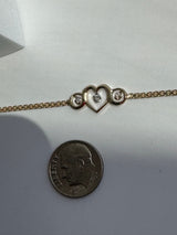 Vintage Estate Three Heart Anklet in 14k Gold and Diamonds Deadstock