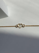 Vintage Estate Three Heart Anklet in 14k Gold and Diamonds Deadstock