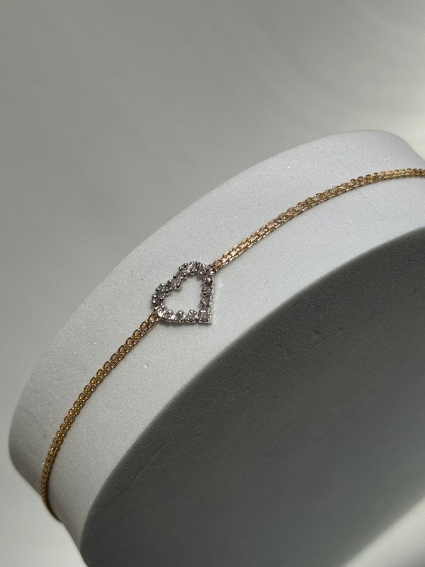 Vintage Estate Deadstock Heart Anklet in 14k Gold and Diamonds