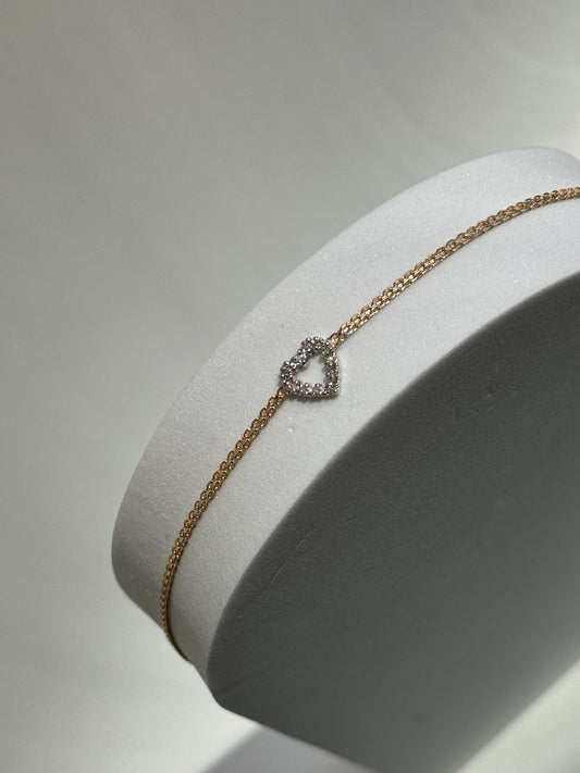 Vintage Estate Deadstock Heart Anklet in 14k and Diamonds Deadstock
