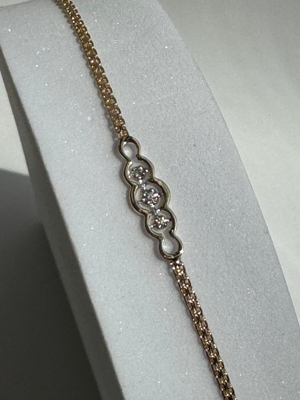 Vintage Estate Mod Geometric  Anklet in 14k Gold and Diamonds