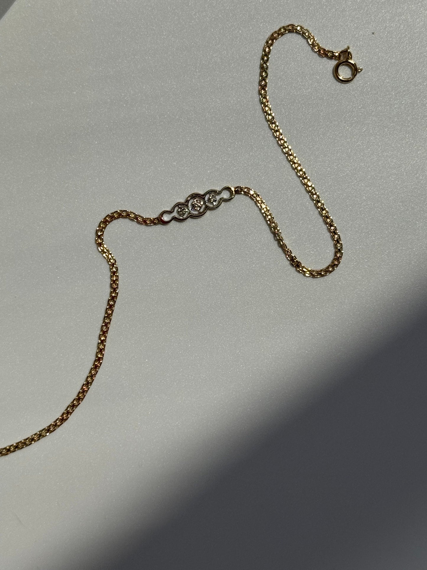 Vintage Estate Mod Geometric  Anklet in 14k Gold and Diamonds