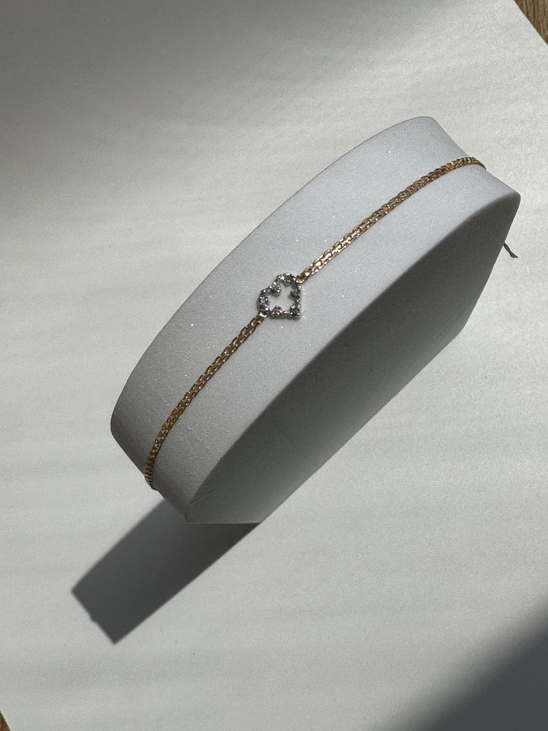 Vintage Estate Deadstock Petite Heart Anklet in 14k and Diamonds