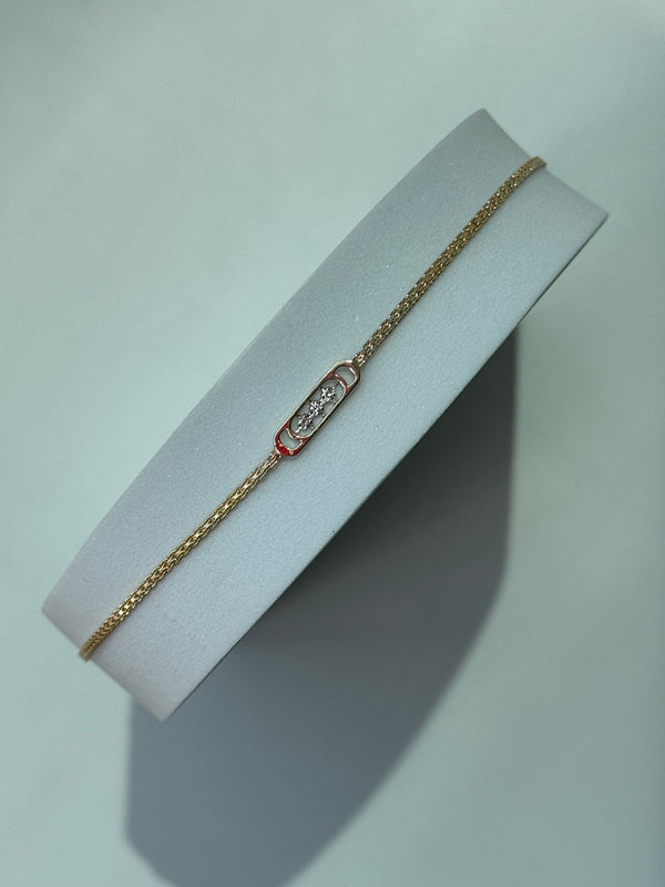 Vintage Estate Mod Oval Anklet in 14k Gold and Diamonds