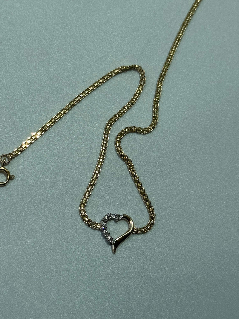 Vintage Estate Deadstock Heart Swirly Anklet in 14k and Diamonds