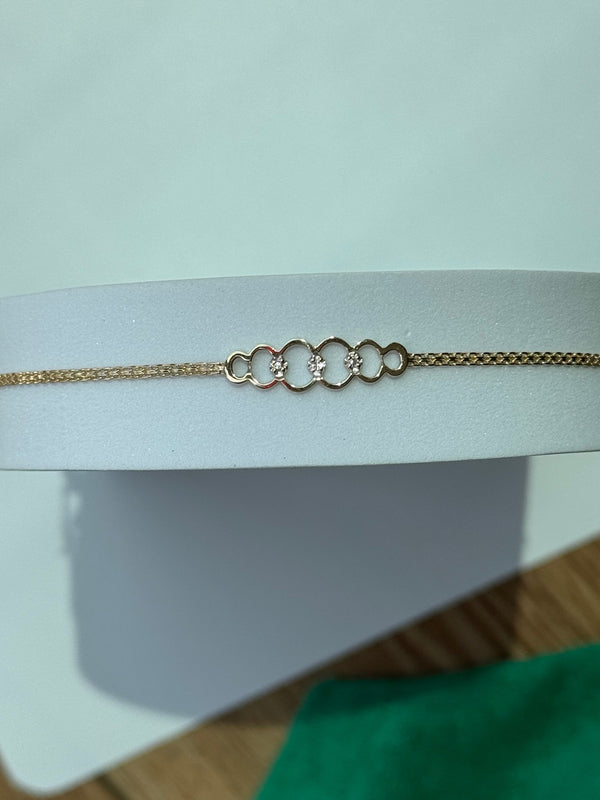 Vintage Estate Mod Overlapping Circle Anklet in 14k Gold and Diamonds