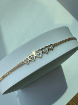 Vintage Estate Deadstock Five Hearts Anklet in 14k and Diamonds