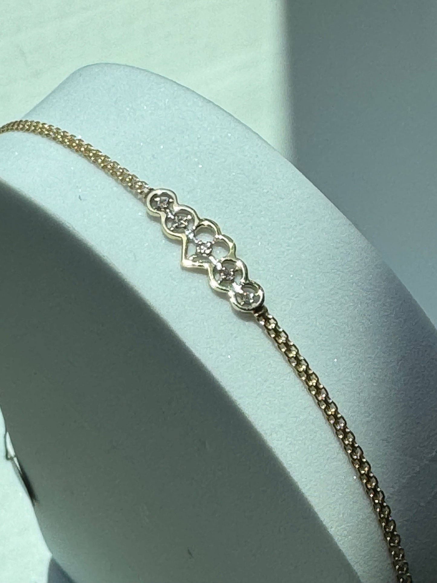 Vintage Estate New Old Stock Delicate Heart Anklet in 14k and Diamonds