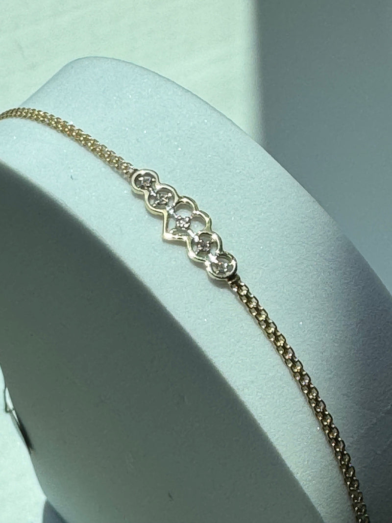 Vintage Estate Deadstock Delicate Heart Anklet in 14k and Diamonds