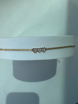 Vintage Estate Deadstock Tiny Three Heart Anklet in 14k Gold and Diamonds