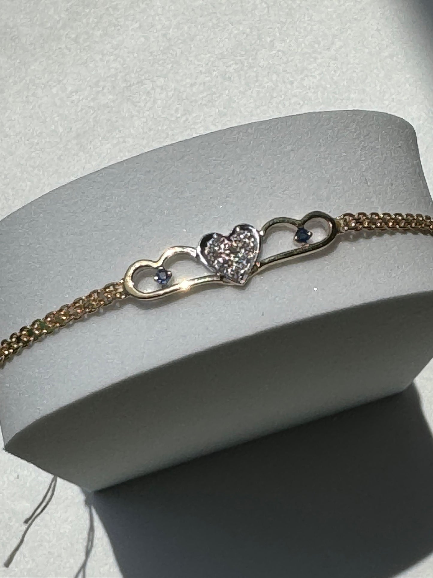 Vintage 1990’s Heart Anklet 14k Sapphire and Diamonds New Old Stock