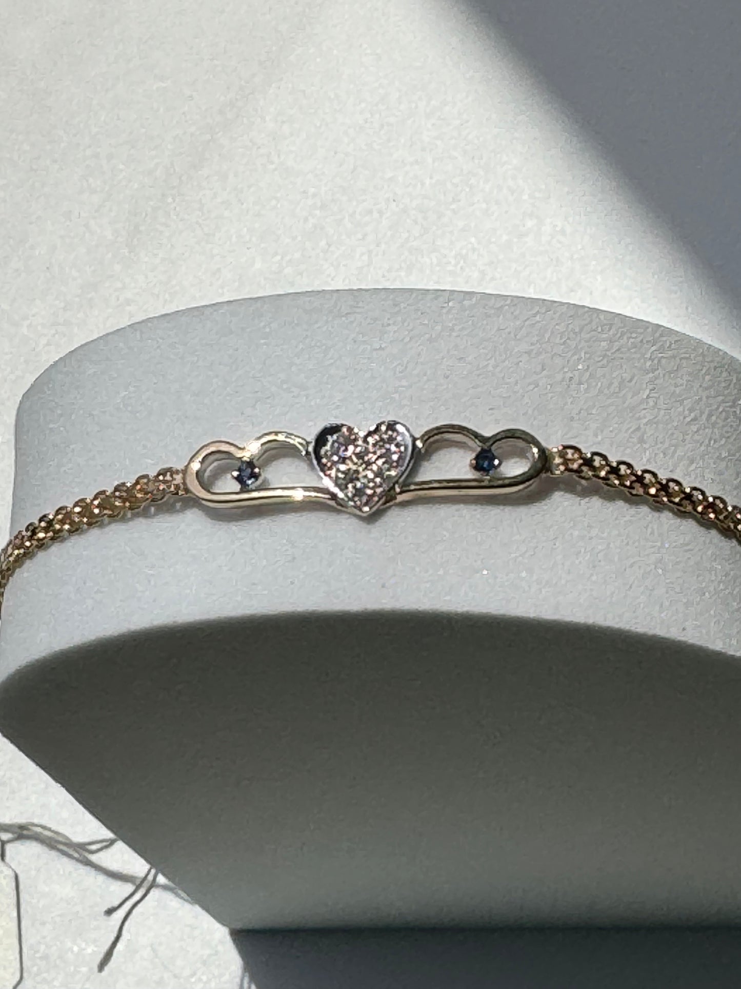 Vintage 1990’s Heart Anklet 14k Sapphire and Diamonds New Old Stock