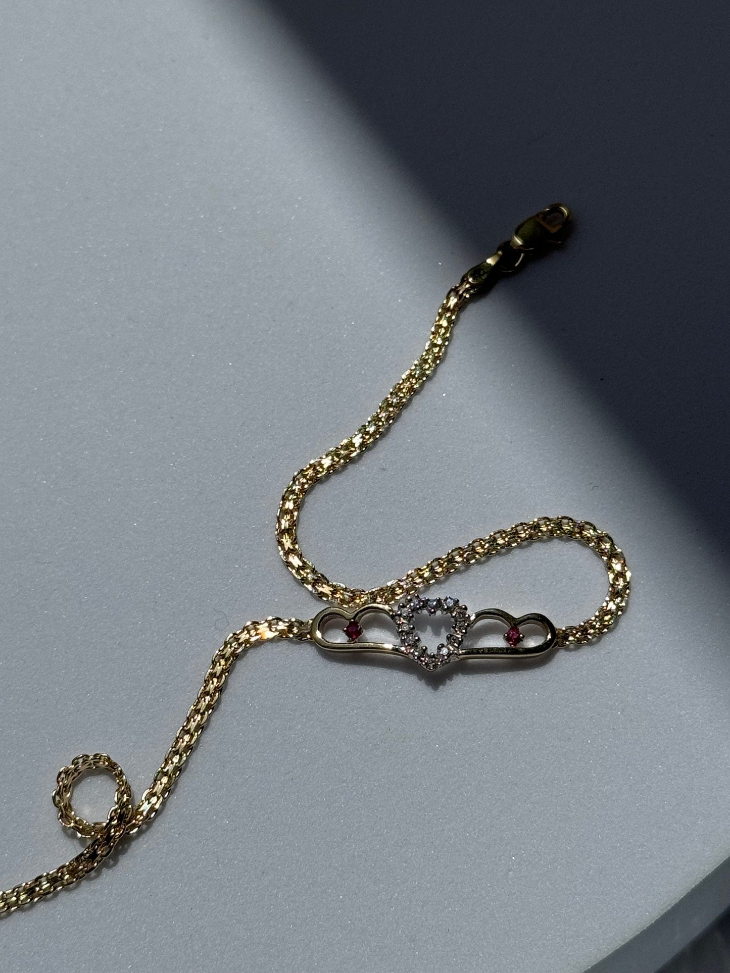 Vintage 1990’s Heart Anklet 14k Sapphire and Diamonds New Old Stock