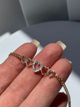 Vintage 1990 Deadstock Row of Hearts Anklet in 14k and Diamonds