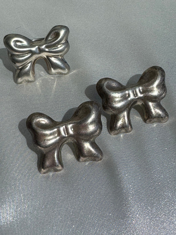 Vintage Sterling Silver Big Bow Earrings and Ring Set Taxco