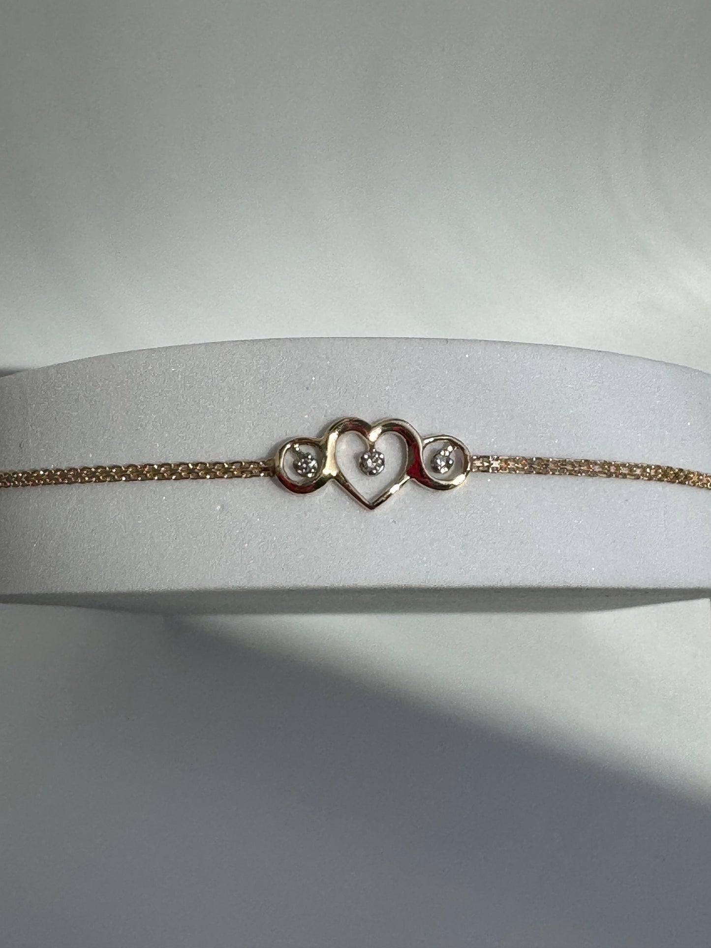 Vintage Estate Three Heart Anklet in 14k Gold and Diamonds Deadstock