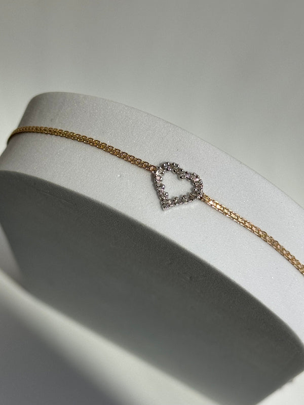 Vintage Estate Deadstock Heart Anklet in 14k Gold and Diamonds