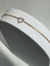 Vintage Estate Deadstock Heart Anklet in 14k and Diamonds Deadstock