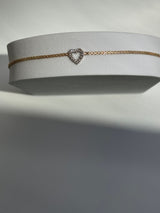 Vintage Estate Deadstock Heart Anklet in 14k and Diamonds Deadstock