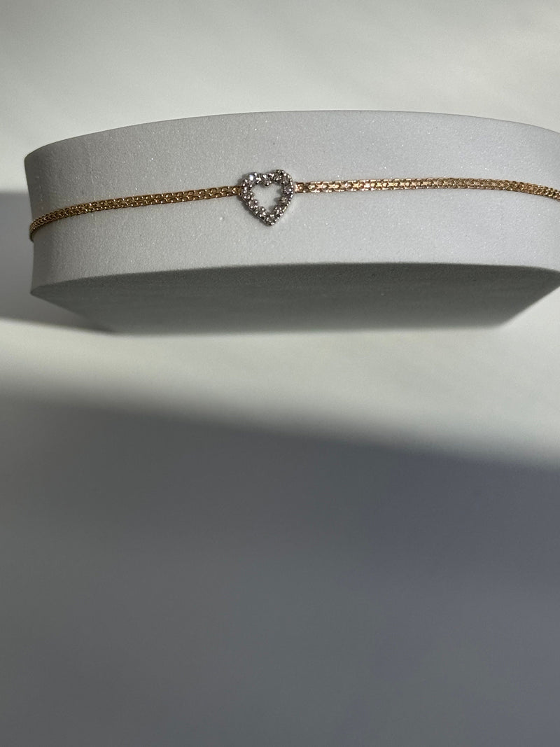 Vintage Estate Deadstock Heart Anklet in 14k and Diamonds Deadstock