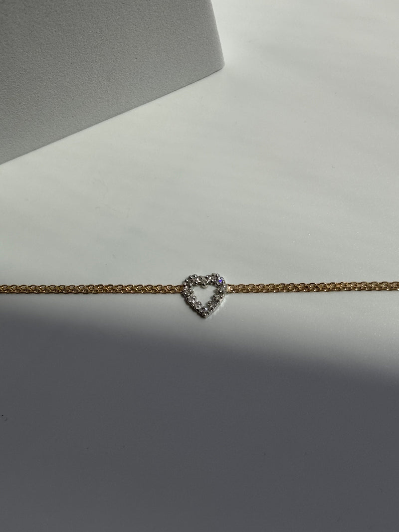 Vintage Estate Deadstock Heart Anklet in 14k and Diamonds Deadstock