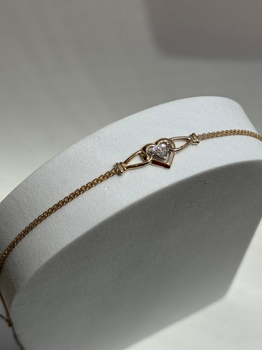 Vintage Estate Deadstock Heart Anklet in 14k and Diamonds