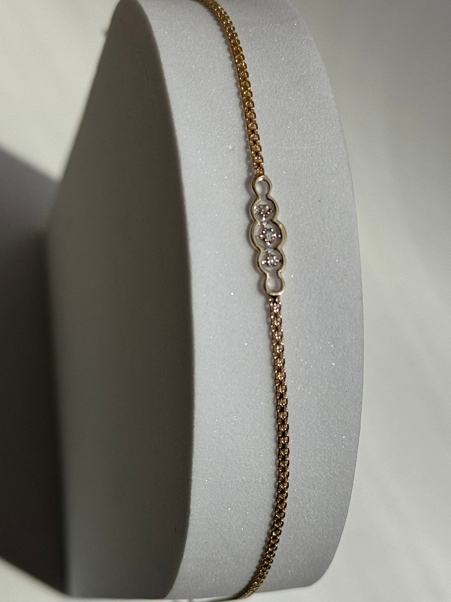 Vintage Estate Mod Geometric  Anklet in 14k Gold and Diamonds