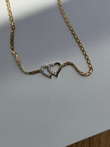 Vintage Estate Deadstock Double Heart Anklet in 14k and Diamonds