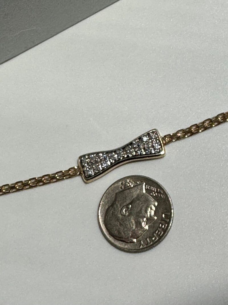 Vintage Estate Deadstock Bowtie Anklet in 14k and Diamonds