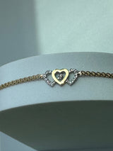 Vintage Estate Deadstock Trio Three Heart Anklet in 14k Gold and Diamonds