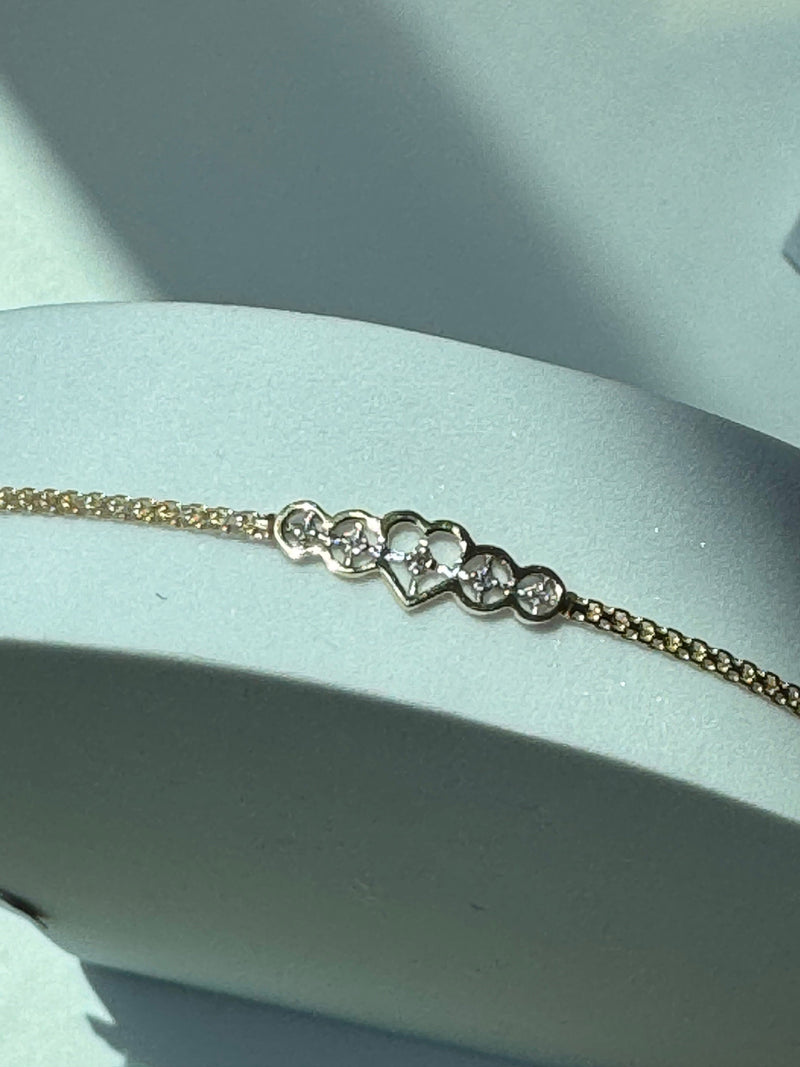 Vintage Estate Deadstock Delicate Heart Anklet in 14k and Diamonds