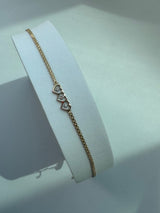 Vintage Estate Deadstock Tiny Three Heart Anklet in 14k Gold and Diamonds