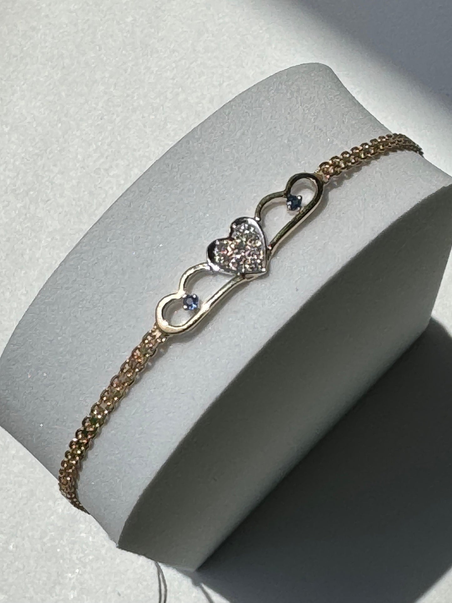 Vintage 1990’s Heart Anklet 14k Sapphire and Diamonds New Old Stock