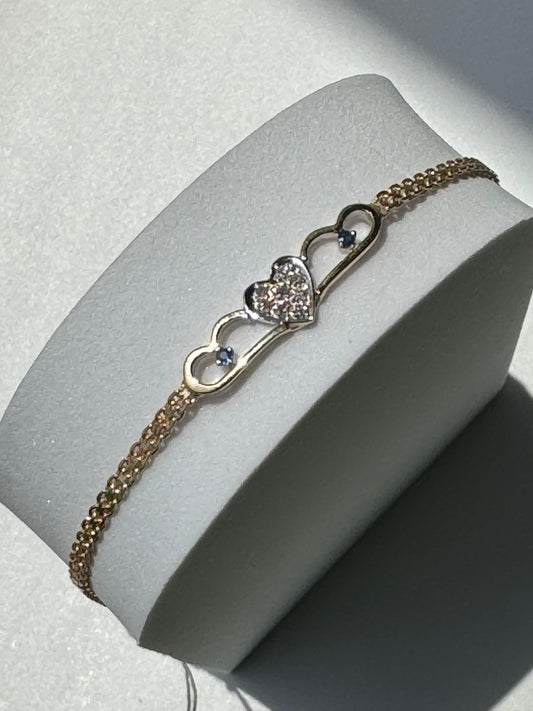 Vintage 1990’s Heart Anklet 14k Sapphire and Diamonds New Old Stock